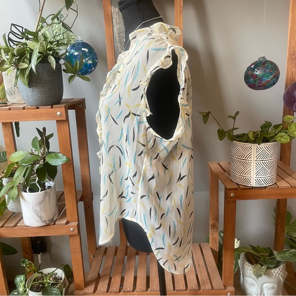 DKNY- NWT Semi Sheer Blouse with Ruffle Detailing - Picture 6 of 11